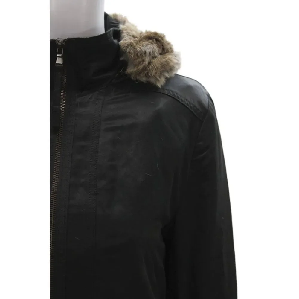 Theory Womens Parka Black High Neck Buckle Solid Army Size L